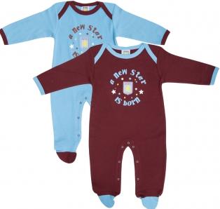 Aston Villa Twin Pack Sleepsuit - Claret & Sky